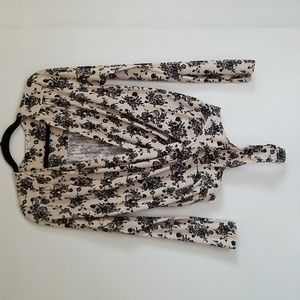 Free People Drape Front Long Sleeve Floral Bodysuit Small